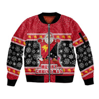Custom Papua New Guinea Christmas Sleeve Zip Bomber Jacket Santa With Flag Of PNG Polynesian Tribal Xmas Vibe LT03 Unisex Red - Polynesian Pride