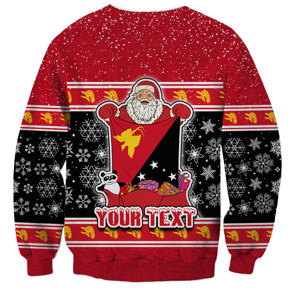Custom Papua New Guinea Christmas Sweatshirt Santa With Flag Of PNG Polynesian Tribal Xmas Vibe LT03 - Polynesian Pride