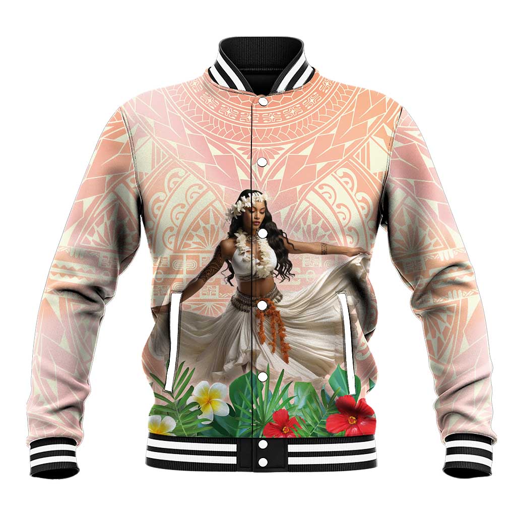 Woman Polynesian Tattoos Baseball Jacket Tropical Flower - Peach Fuzz Color