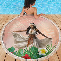 Woman Polynesian Tattoos Beach Blanket Tropical Flower - Peach Fuzz Color