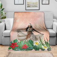 Woman Polynesian Tattoos Blanket Tropical Flower - Peach Fuzz Color