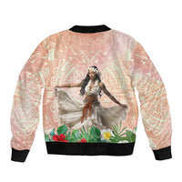 Woman Polynesian Tattoos Bomber Jacket Tropical Flower - Peach Fuzz Color LT03 - Polynesian Pride