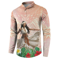 Woman Polynesian Tattoos Button Sweatshirt Tropical Flower - Peach Fuzz Color