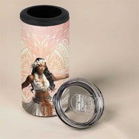 Woman Polynesian Tattoos 4 in 1 Can Cooler Tumbler Tropical Flower - Peach Fuzz Color