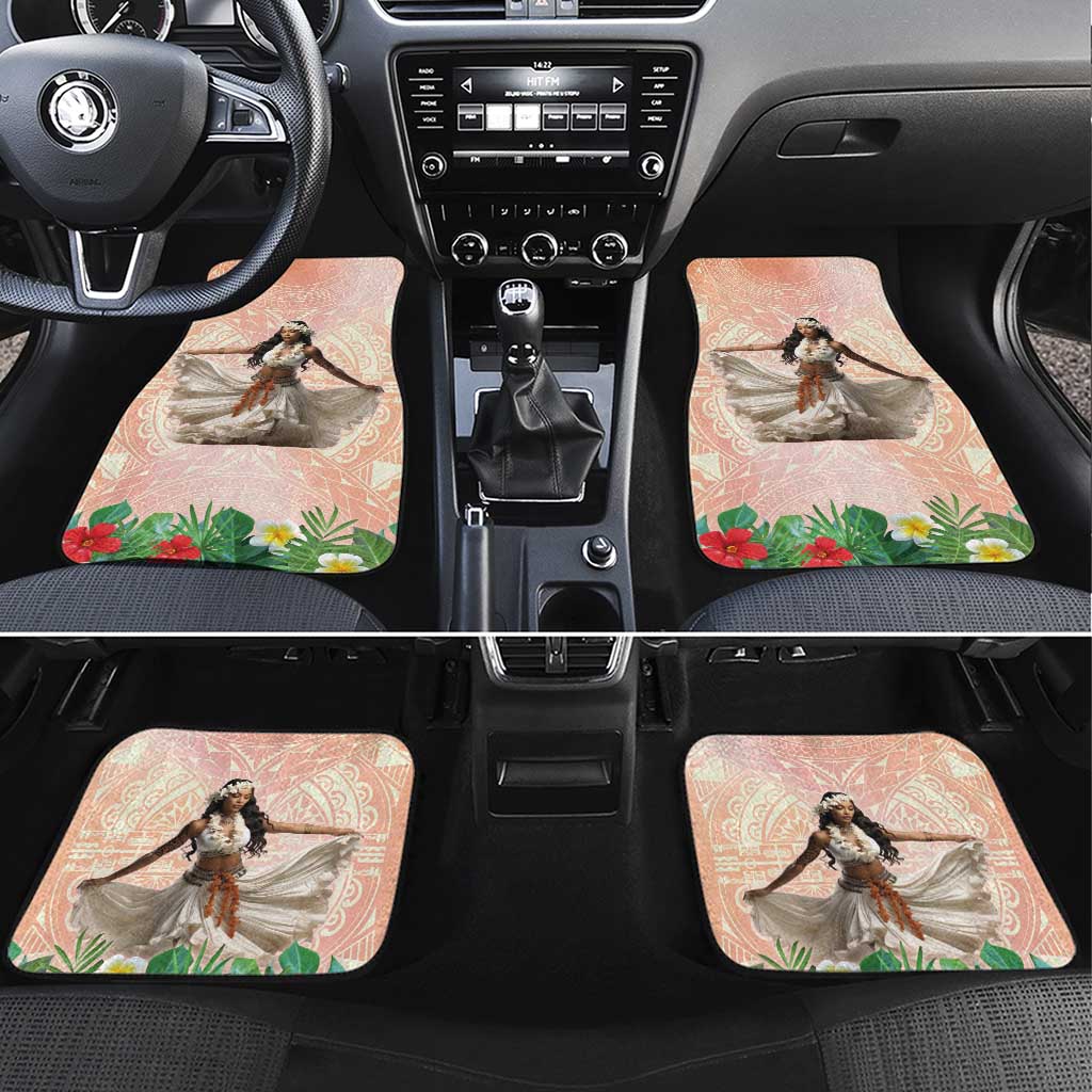 Woman Polynesian Tattoos Car Mats Tropical Flower - Peach Fuzz Color