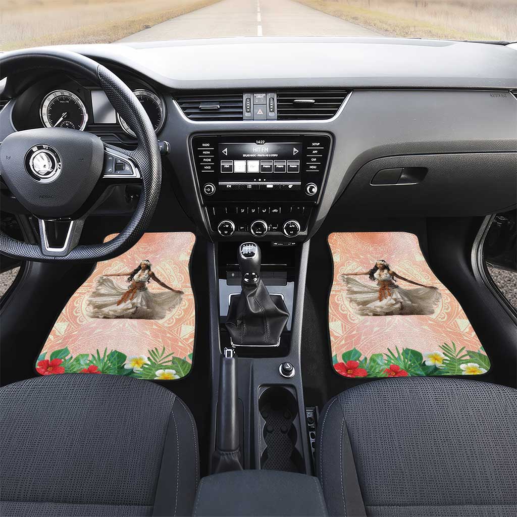 Woman Polynesian Tattoos Car Mats Tropical Flower - Peach Fuzz Color LT03 Set 2pcs - Front Peach Fuzz - Polynesian Pride
