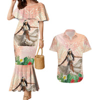 Woman Polynesian Tattoos Couples Matching Mermaid Dress and Hawaiian Shirt Tropical Flower - Peach Fuzz Color LT03 Peach Fuzz - Polynesian Pride