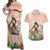 Woman Polynesian Tattoos Couples Matching Off Shoulder Maxi Dress and Hawaiian Shirt Tropical Flower - Peach Fuzz Color