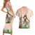 Woman Polynesian Tattoos Couples Matching Short Sleeve Bodycon Dress and Hawaiian Shirt Tropical Flower - Peach Fuzz Color