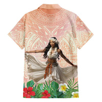 Woman Polynesian Tattoos Family Matching Long Sleeve Bodycon Dress and Hawaiian Shirt Tropical Flower - Peach Fuzz Color LT03 - Polynesian Pride