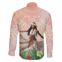 Woman Polynesian Tattoos Family Matching Long Sleeve Bodycon Dress and Hawaiian Shirt Tropical Flower - Peach Fuzz Color LT03 - Polynesian Pride