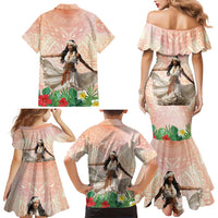 Woman Polynesian Tattoos Family Matching Mermaid Dress and Hawaiian Shirt Tropical Flower - Peach Fuzz Color LT03 - Polynesian Pride