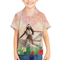 Woman Polynesian Tattoos Family Matching Puletasi and Hawaiian Shirt Tropical Flower - Peach Fuzz Color LT03 Son's Shirt Peach Fuzz - Polynesian Pride