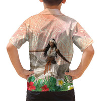 Woman Polynesian Tattoos Family Matching Short Sleeve Bodycon Dress and Hawaiian Shirt Tropical Flower - Peach Fuzz Color LT03 - Polynesian Pride