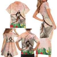 Woman Polynesian Tattoos Family Matching Short Sleeve Bodycon Dress and Hawaiian Shirt Tropical Flower - Peach Fuzz Color LT03 - Polynesian Pride