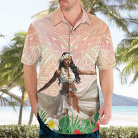 Woman Polynesian Tattoos Hawaiian Shirt Tropical Flower - Peach Fuzz Color