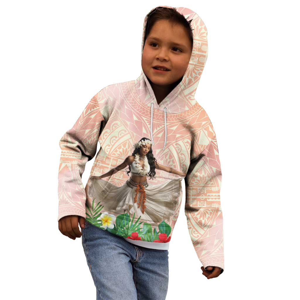 Woman Polynesian Tattoos Kid Hoodie Tropical Flower - Peach Fuzz Color