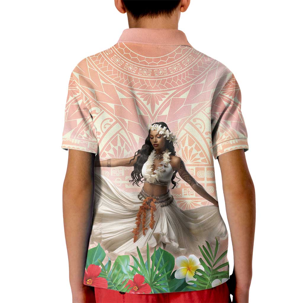Woman Polynesian Tattoos Kid Polo Shirt Tropical Flower - Peach Fuzz Color