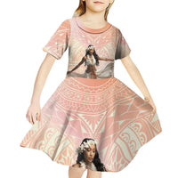 Woman Polynesian Tattoos Kid Short Sleeve Dress Tropical Flower - Peach Fuzz Color
