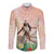 Woman Polynesian Tattoos Long Sleeve Button Shirt Tropical Flower - Peach Fuzz Color