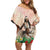 Woman Polynesian Tattoos Off Shoulder Short Dress Tropical Flower - Peach Fuzz Color