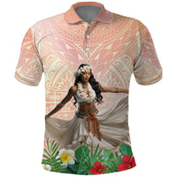 Woman Polynesian Tattoos Polo Shirt Tropical Flower - Peach Fuzz Color