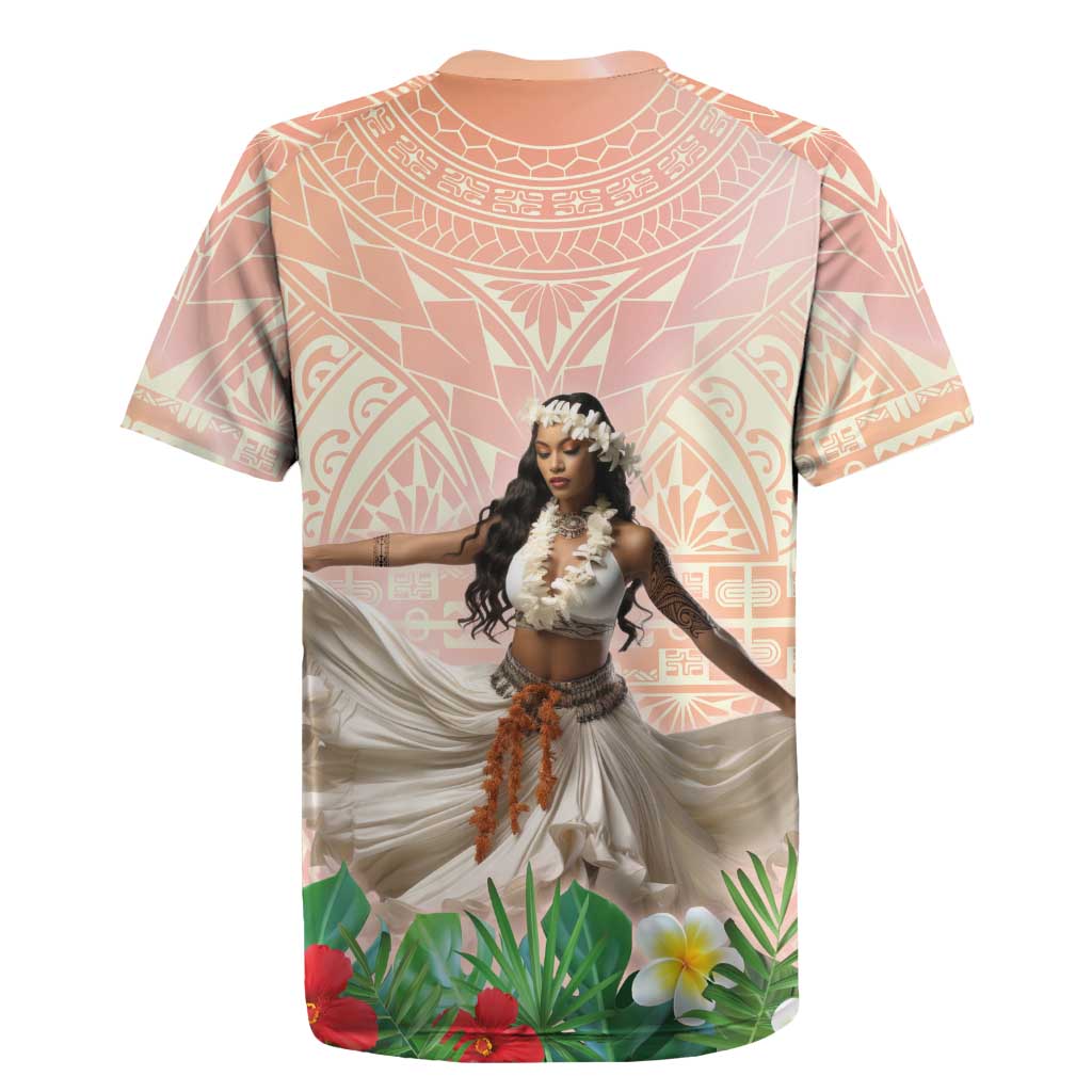 Woman Polynesian Tattoos Rugby Jersey Tropical Flower - Peach Fuzz Color