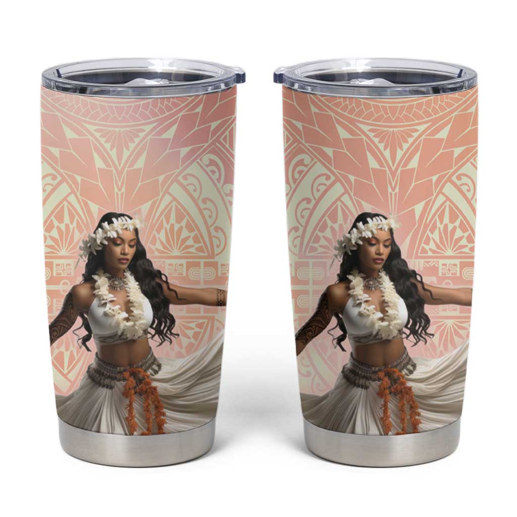 Woman Polynesian Tattoos Tumbler Cup Tropical Flower - Peach Fuzz Color