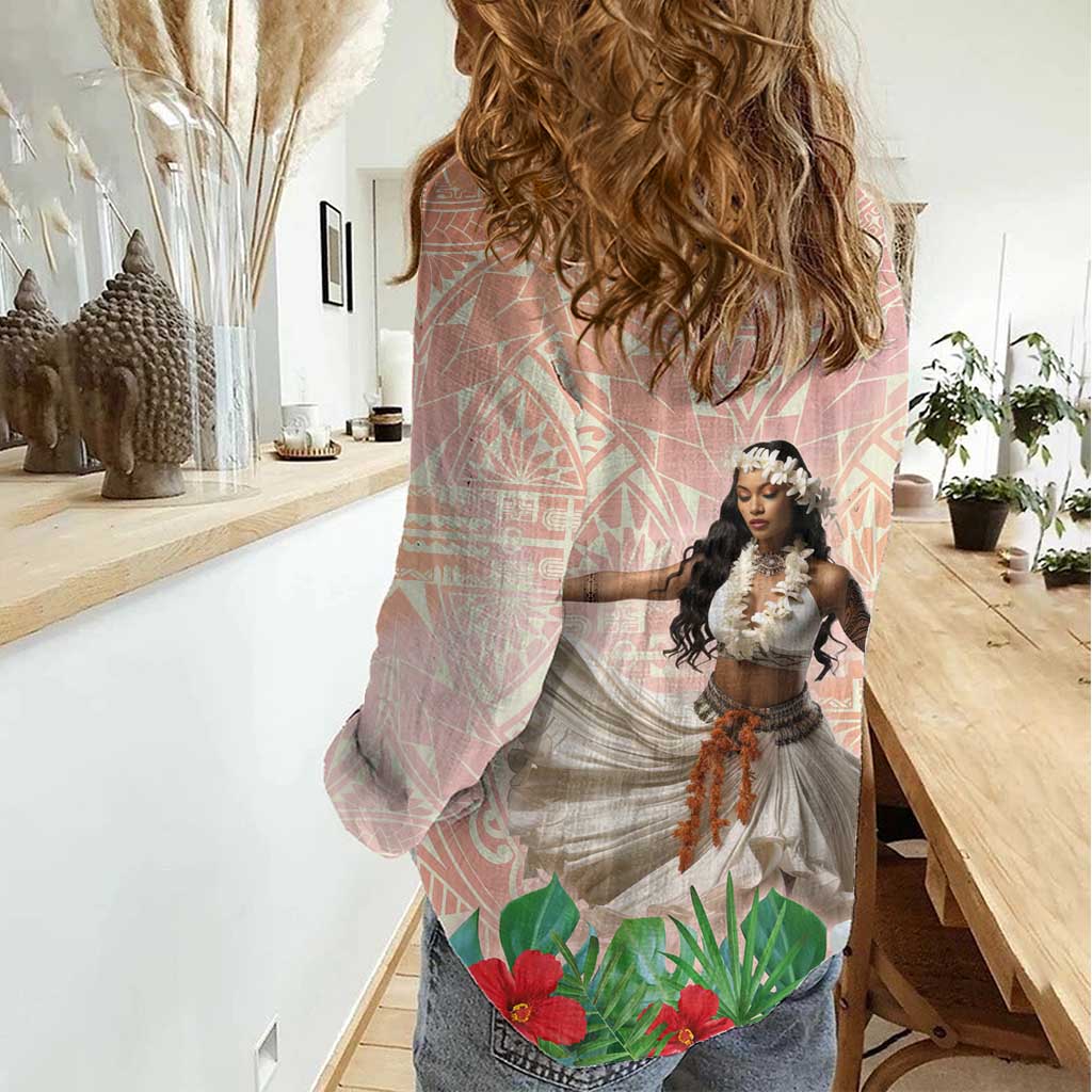 Woman Polynesian Tattoos Women Casual Shirt Tropical Flower - Peach Fuzz Color LT03 - Polynesian Pride