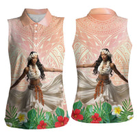 Woman Polynesian Tattoos Women Sleeveless Polo Shirt Tropical Flower - Peach Fuzz Color LT03 - Polynesian Pride