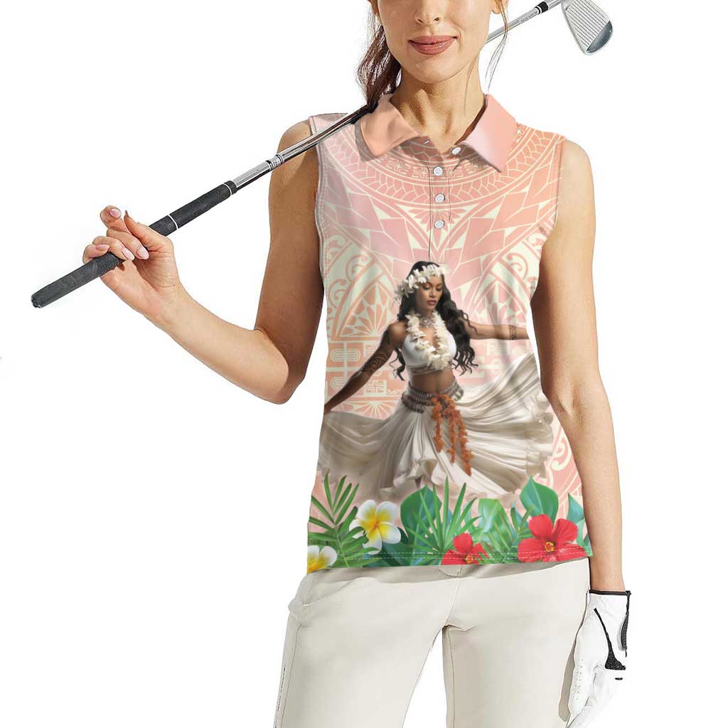 Woman Polynesian Tattoos Women Sleeveless Polo Shirt Tropical Flower - Peach Fuzz Color LT03 - Polynesian Pride