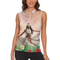 Woman Polynesian Tattoos Women Sleeveless Polo Shirt Tropical Flower - Peach Fuzz Color LT03 - Polynesian Pride