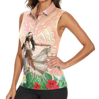 Woman Polynesian Tattoos Women Sleeveless Polo Shirt Tropical Flower - Peach Fuzz Color LT03 - Polynesian Pride
