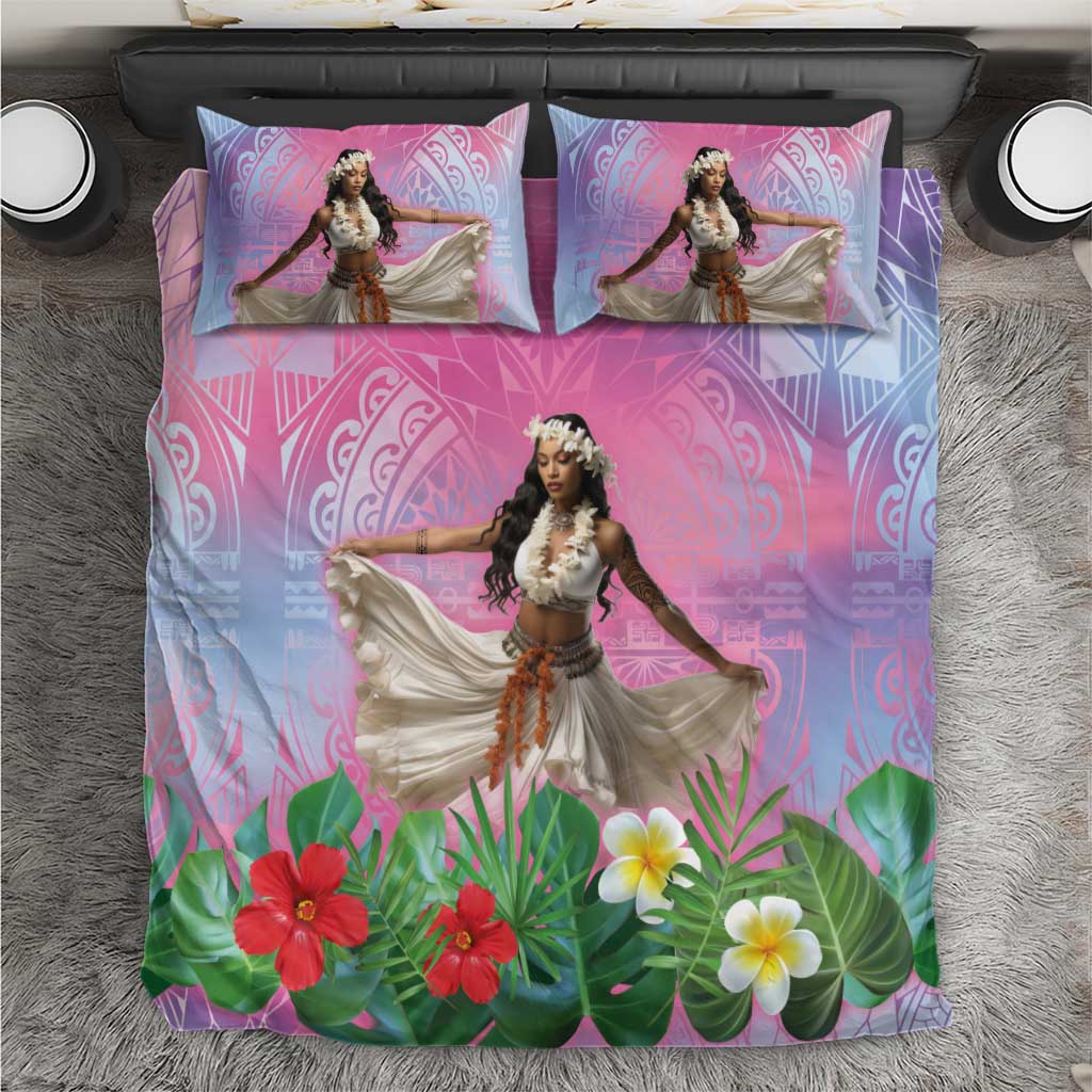 Woman Polynesian Tattoos Bedding Set Tropical Flower - Sweets Vibrant Color