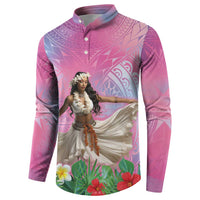 Woman Polynesian Tattoos Button Sweatshirt Tropical Flower - Sweets Vibrant Color