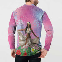 Woman Polynesian Tattoos Button Sweatshirt Tropical Flower - Sweets Vibrant Color