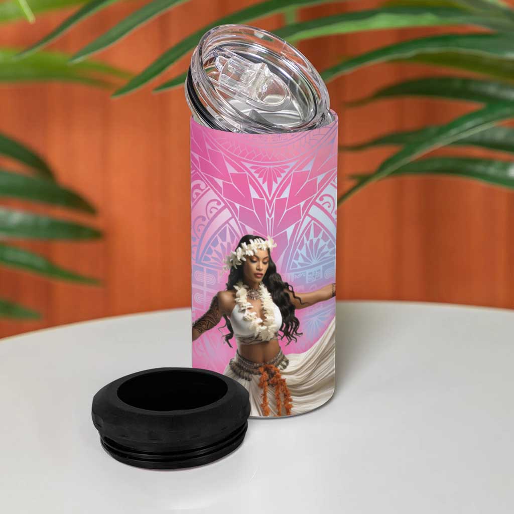 Woman Polynesian Tattoos 4 in 1 Can Cooler Tumbler Tropical Flower - Sweets Vibrant Color