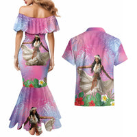 Woman Polynesian Tattoos Couples Matching Mermaid Dress and Hawaiian Shirt Tropical Flower - Sweets Vibrant Color LT03 - Polynesian Pride