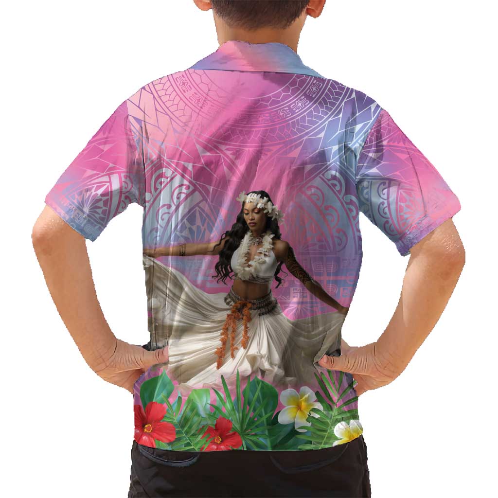 Woman Polynesian Tattoos Family Matching Long Sleeve Bodycon Dress and Hawaiian Shirt Tropical Flower - Sweets Vibrant Color LT03 - Polynesian Pride