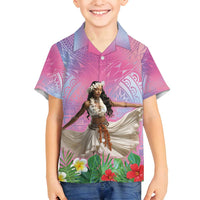 Woman Polynesian Tattoos Family Matching Long Sleeve Bodycon Dress and Hawaiian Shirt Tropical Flower - Sweets Vibrant Color LT03 Son's Shirt Vibrant Gradient - Polynesian Pride