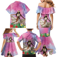 Woman Polynesian Tattoos Family Matching Mermaid Dress and Hawaiian Shirt Tropical Flower - Sweets Vibrant Color LT03 - Polynesian Pride