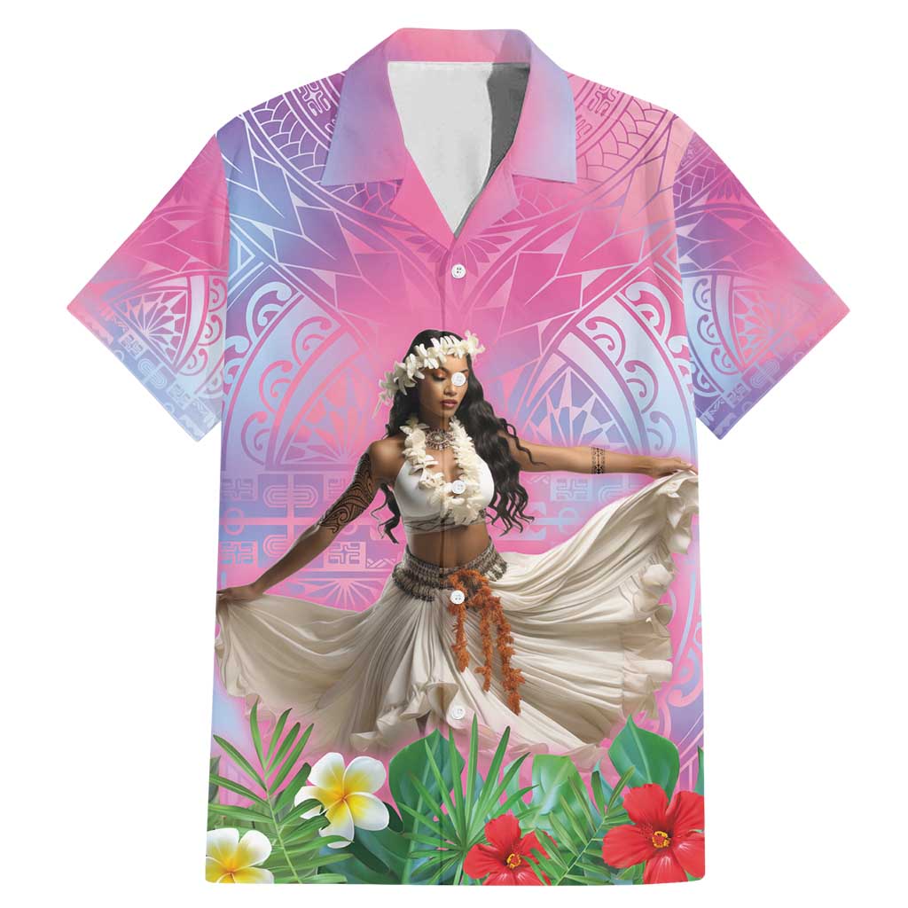 Woman Polynesian Tattoos Family Matching Mermaid Dress and Hawaiian Shirt Tropical Flower - Sweets Vibrant Color LT03 Dad's Shirt - Short Sleeve Vibrant Gradient - Polynesian Pride