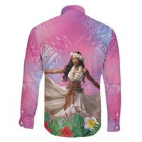 Woman Polynesian Tattoos Family Matching Off Shoulder Maxi Dress and Hawaiian Shirt Tropical Flower - Sweets Vibrant Color