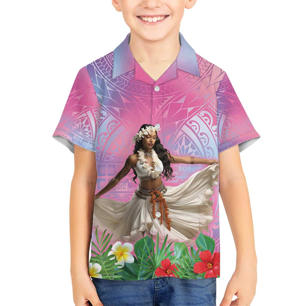 Woman Polynesian Tattoos Family Matching Puletasi and Hawaiian Shirt Tropical Flower - Sweets Vibrant Color LT03 Son's Shirt Vibrant Gradient - Polynesian Pride