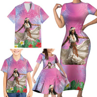 Woman Polynesian Tattoos Family Matching Short Sleeve Bodycon Dress and Hawaiian Shirt Tropical Flower - Sweets Vibrant Color LT03 - Polynesian Pride