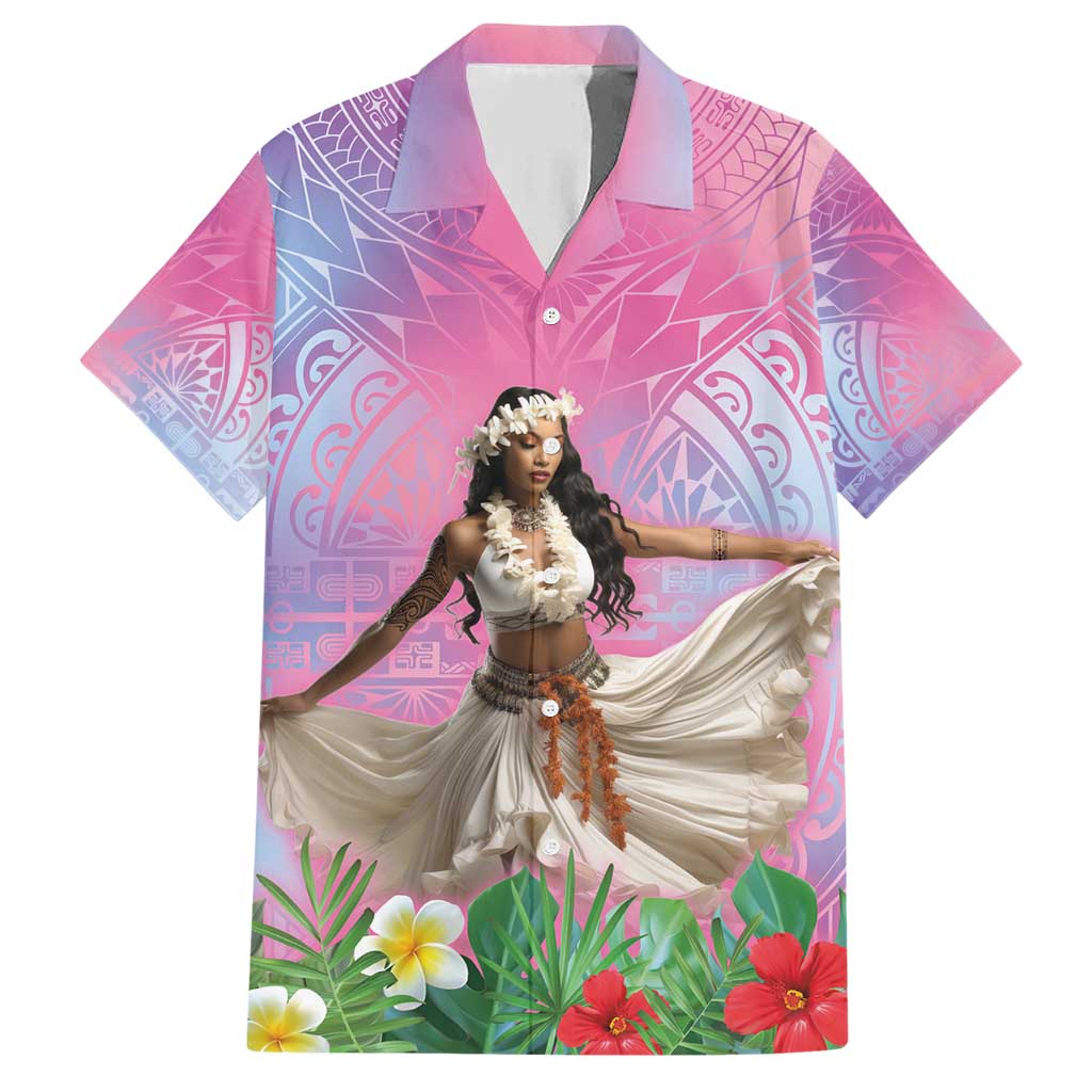 Woman Polynesian Tattoos Family Matching Short Sleeve Bodycon Dress and Hawaiian Shirt Tropical Flower - Sweets Vibrant Color LT03 Dad's Shirt - Short Sleeve Vibrant Gradient - Polynesian Pride