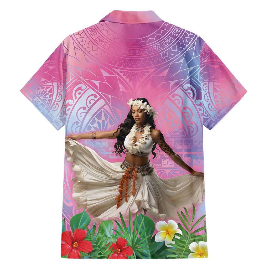 Woman Polynesian Tattoos Family Matching Short Sleeve Bodycon Dress and Hawaiian Shirt Tropical Flower - Sweets Vibrant Color LT03 - Polynesian Pride