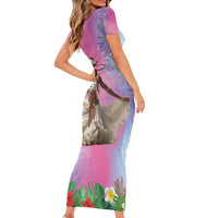 Woman Polynesian Tattoos Family Matching Short Sleeve Bodycon Dress and Hawaiian Shirt Tropical Flower - Sweets Vibrant Color LT03 - Polynesian Pride