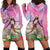 Woman Polynesian Tattoos Hoodie Dress Tropical Flower - Sweets Vibrant Color