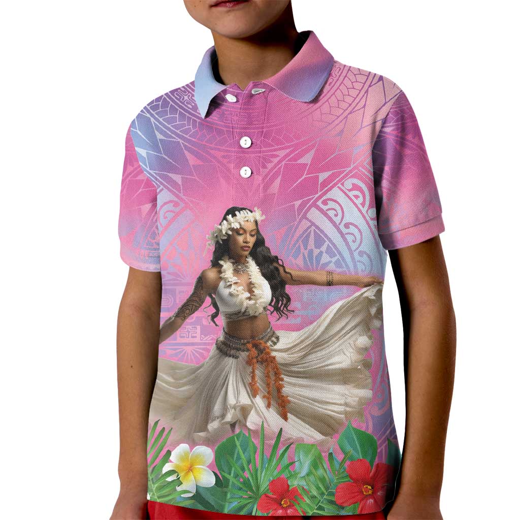 Woman Polynesian Tattoos Kid Polo Shirt Tropical Flower - Sweets Vibrant Color